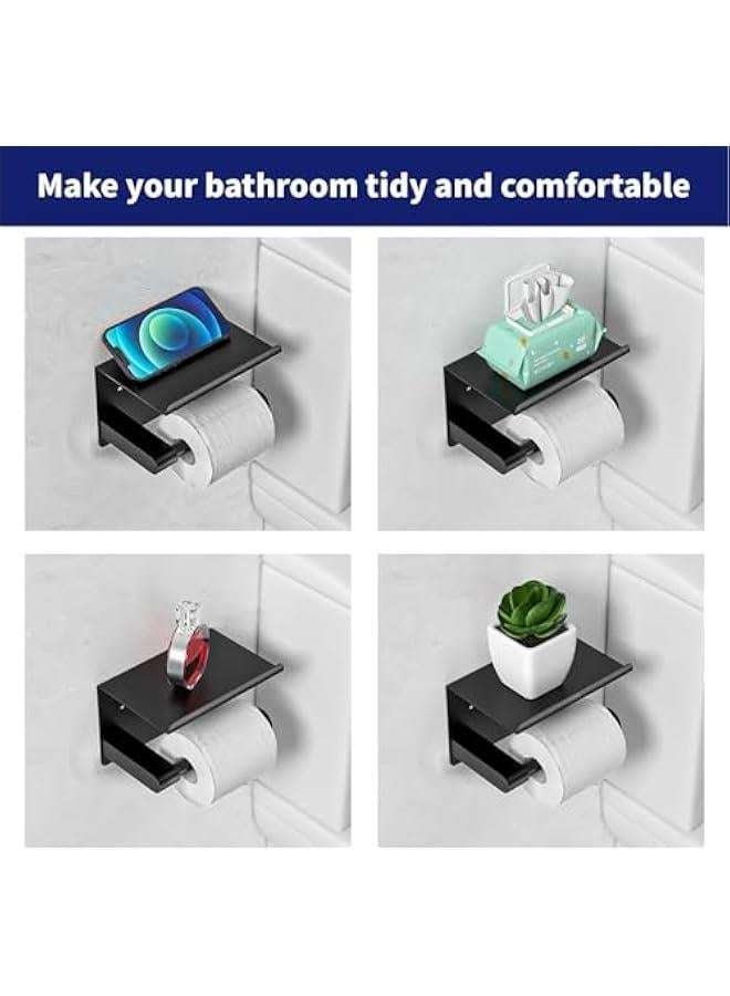 HOOKOR Toilet Paper Holder,Wall Mount Toilet Paper Holder with Phone Shelf,Adhesive or Screw Wall Mounted Toilet Paper Roll Storage, Black Bathroom Toilet Paper Holder ﻿ - Image 3