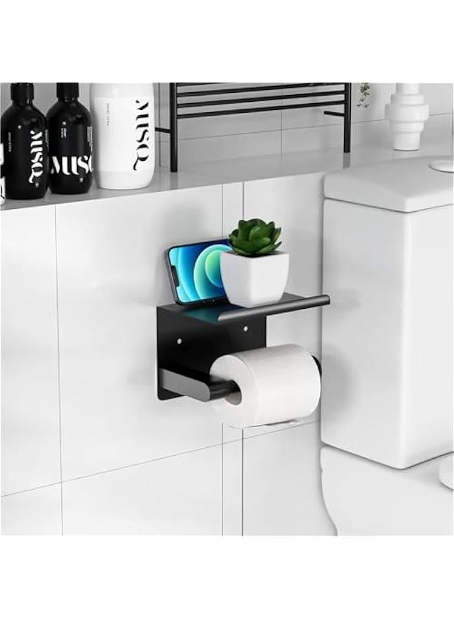 HOOKOR Toilet Paper Holder,Wall Mount Toilet Paper Holder with Phone Shelf,Adhesive or Screw Wall Mounted Toilet Paper Roll Storage, Black Bathroom Toilet Paper Holder ﻿ - Image 5