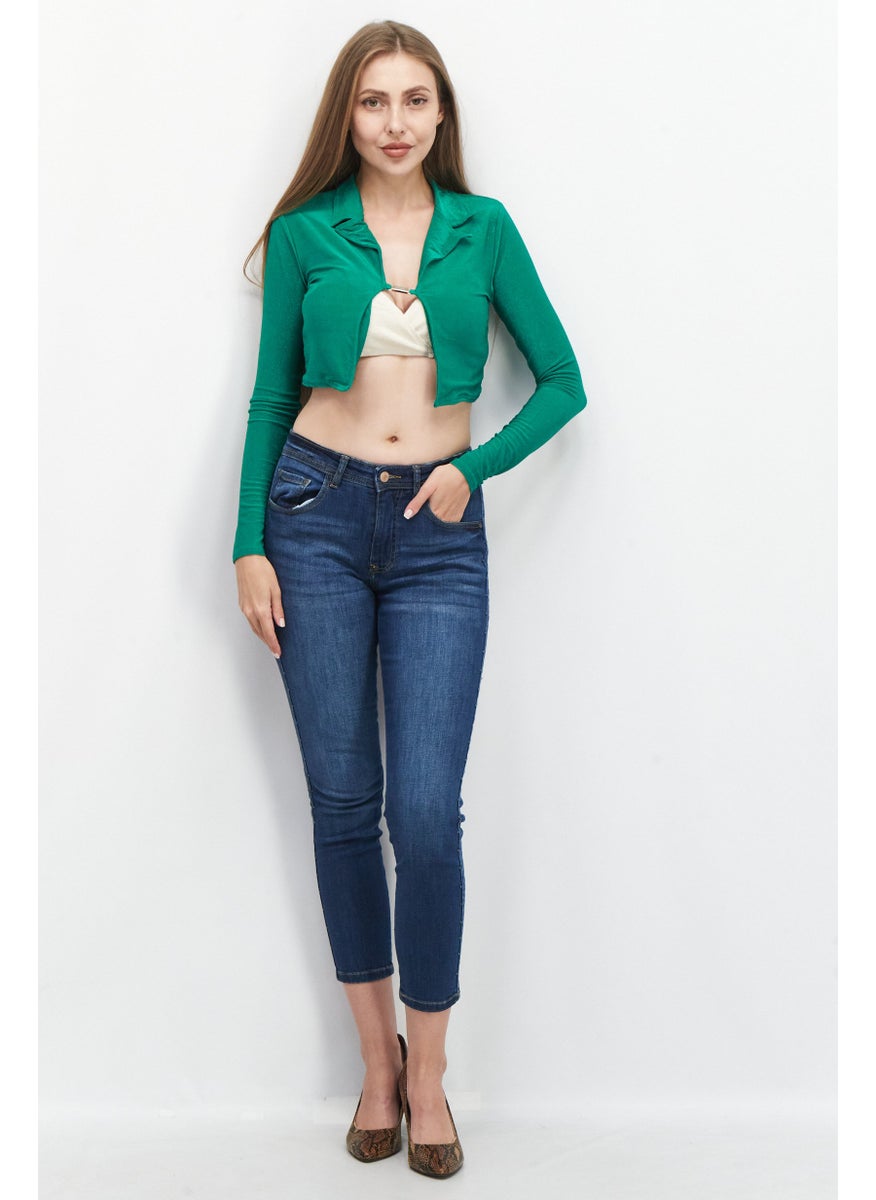 Women Spread Collar Long Sleeve Metallic Crop Top, Green - pzsku/Z29C301EBF6D1F6891469Z/45/_/1726108998/0cf86786-051a-46b5-94eb-2afccc57dd55