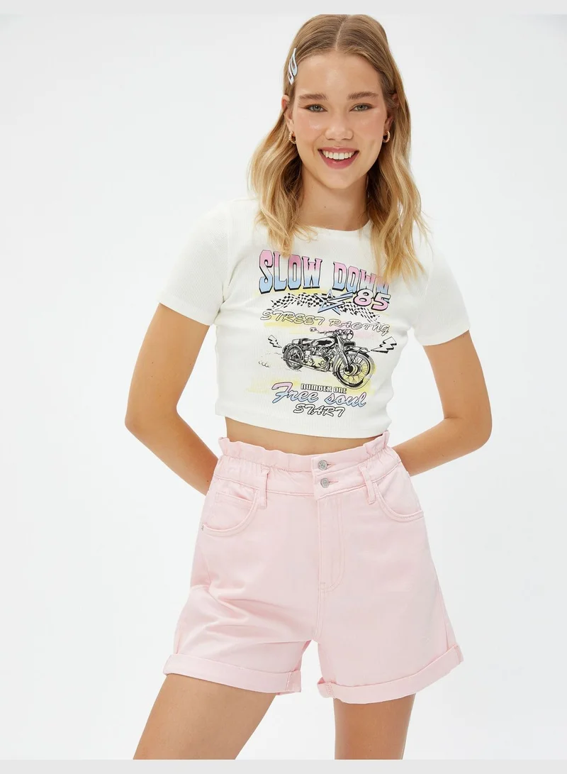 KOTON Cotton Turn Up Detail Elastic Waist Shorts