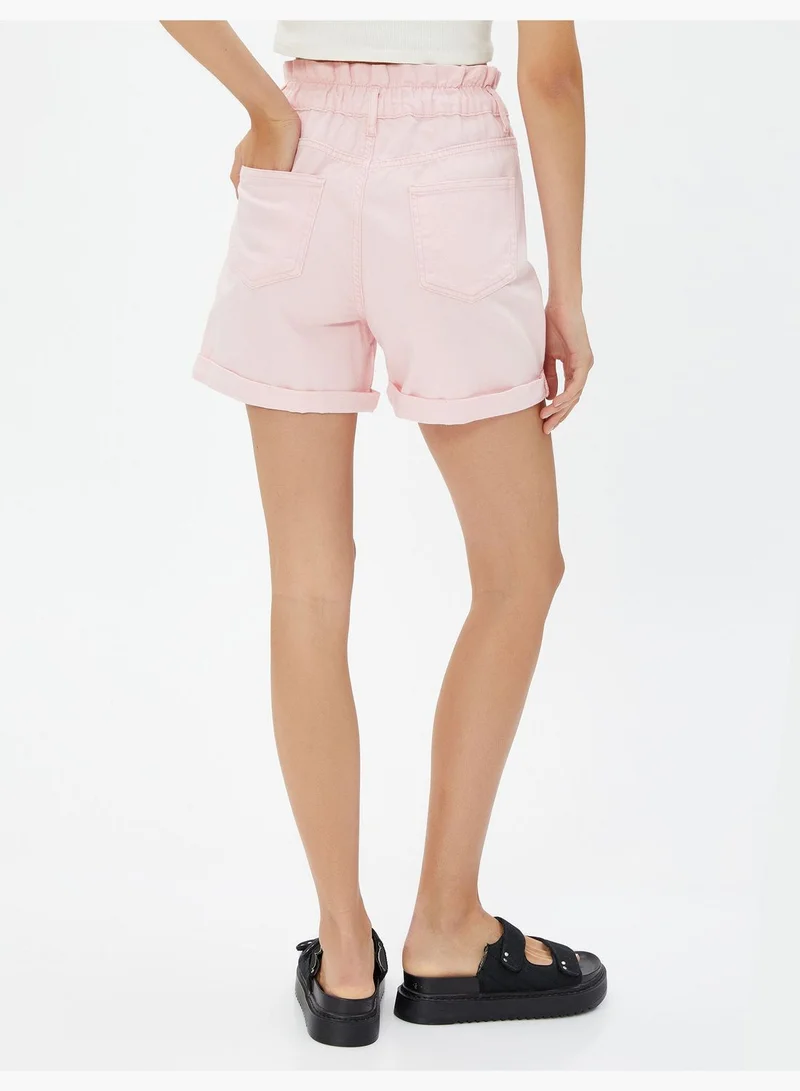 KOTON Cotton Turn Up Detail Elastic Waist Shorts