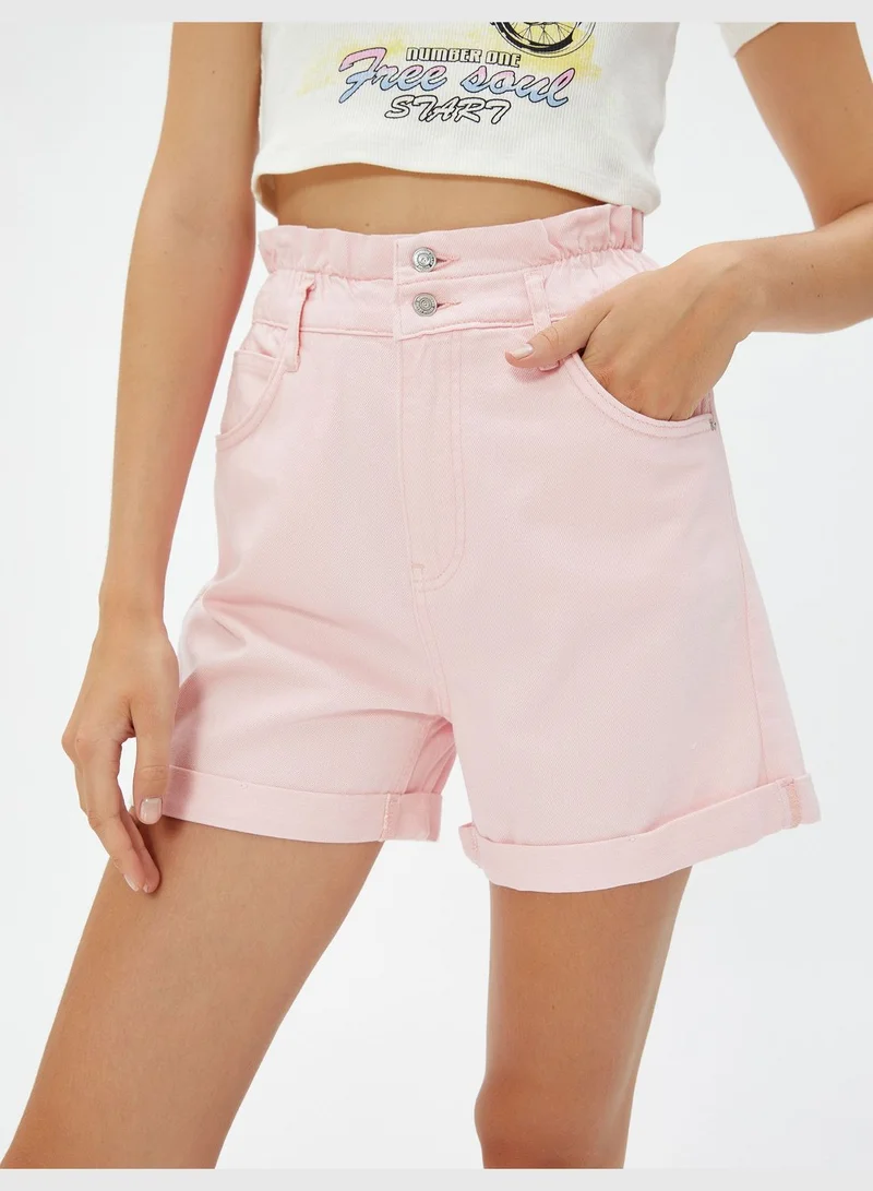KOTON Cotton Turn Up Detail Elastic Waist Shorts