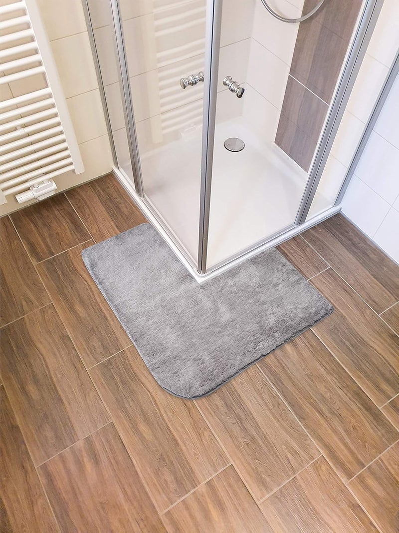 FLUFFY Bath Mat for Corner Showers, made of Microfibre, with Non-Slip Bottom (L-Shape | Inner Dimensions 50 x 50 cm, Grey) - Image 2