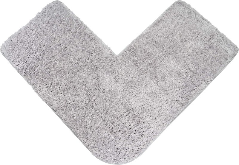 FLUFFY Bath Mat for Corner Showers, made of Microfibre, with Non-Slip Bottom (L-Shape | Inner Dimensions 50 x 50 cm, Grey) - Image 1