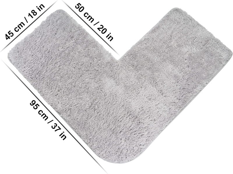 FLUFFY Bath Mat for Corner Showers, made of Microfibre, with Non-Slip Bottom (L-Shape | Inner Dimensions 50 x 50 cm, Grey) - Image 3