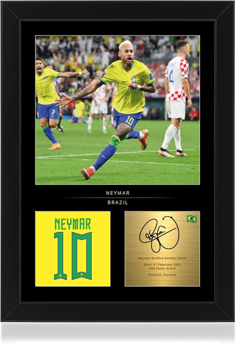 Neymar Jr A4 Photo Display (21 x 29.7 cm) – Unframed Print with Reproduced Digital Signature – Brazil Football Wall Art – Perfect Gift for Fans and Collectors