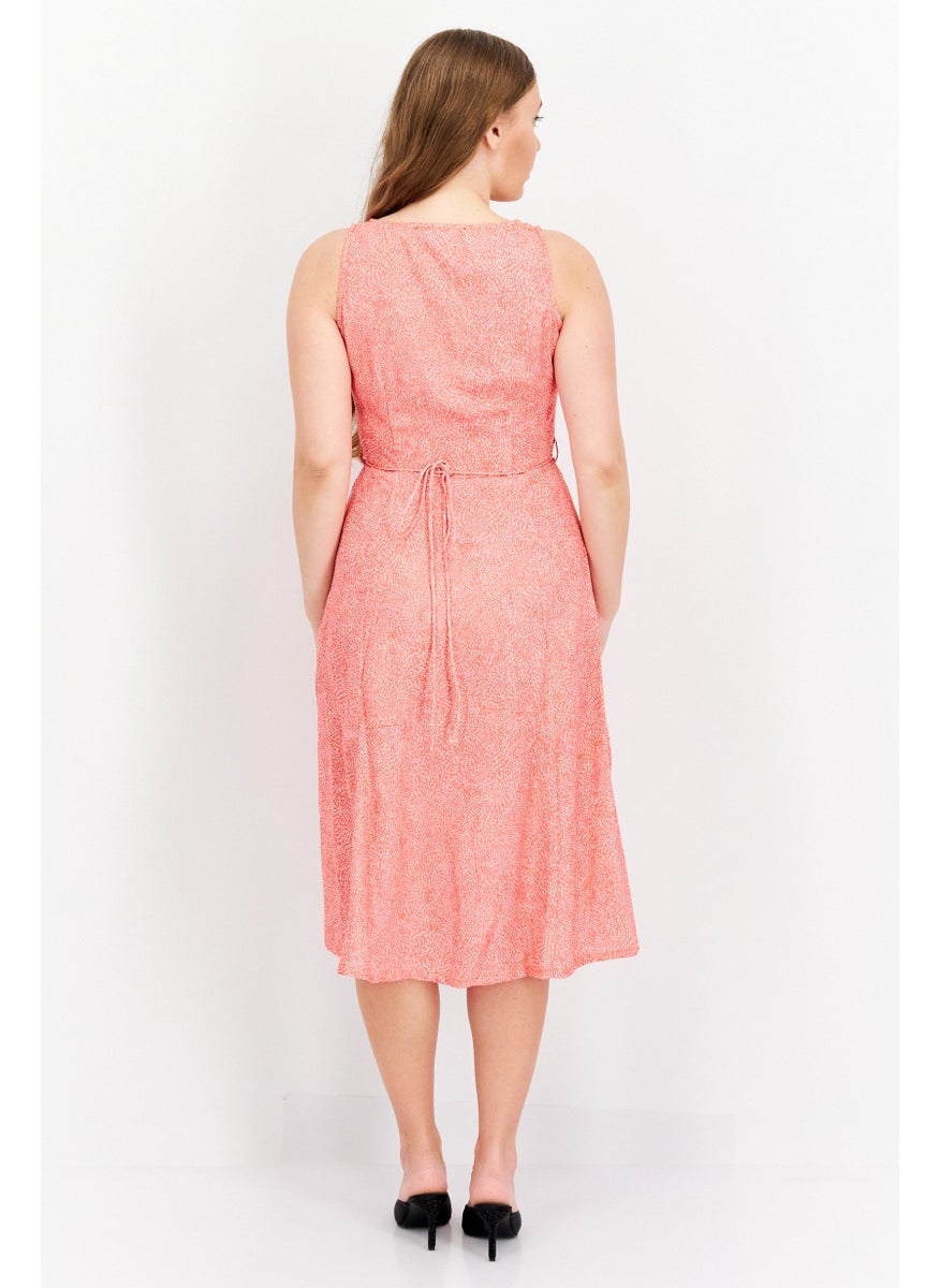 French Connection Women Allover Print Tie Waist Midi Dress, Orange  - Image 2