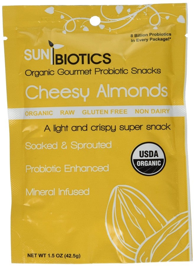 Sunbiotics Probiotic Activated Almonds: Super Cheesy, 10 billion CFUs per Package, Probiotic Supplement for Digestive & Immune Health, Raw, Organic Almonds, Non-GMO and Gluten Free, 1 Ounce
