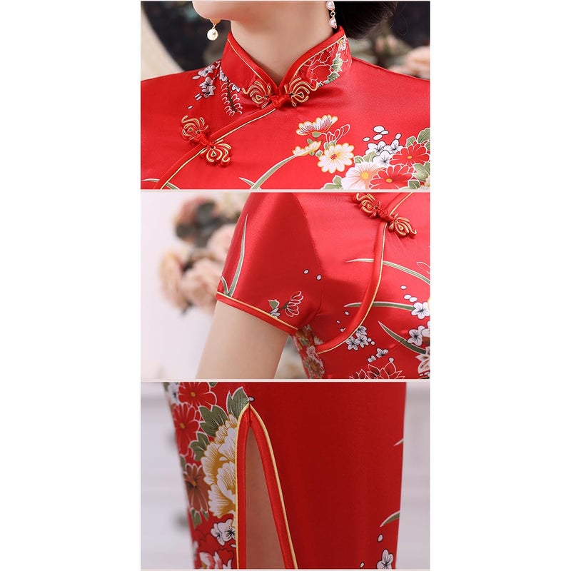 INFENU Chinese Style Dress Improves Cheongsam Temperament, Retro Long Silk Printed Daily Banquet Women's Performance Clothing (Write,Large) - Image 5