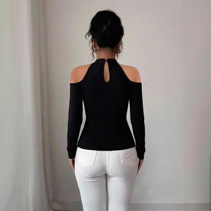 Women's Hollow Out Slim Fit Long Sleeve T-Shirt - Image 2