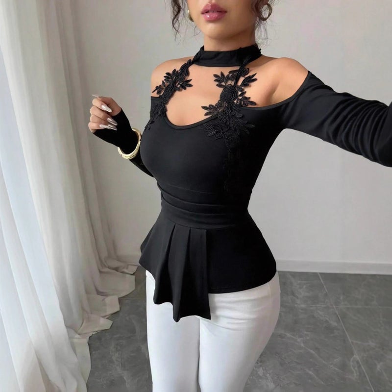 Women's Hollow Out Slim Fit Long Sleeve T-Shirt - Image 3
