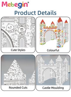 MEBEGIN DIY Doodle Set with Six Colored Pens, Kids Art and Craft Playset, Personalized Cardboard Fort, Unique Castle Drawn by You, Sturdy Durable for Indoor and Outdoor Play, Great Group Activity for Kids Aged 3+, 37*37*42cm  - Image 5