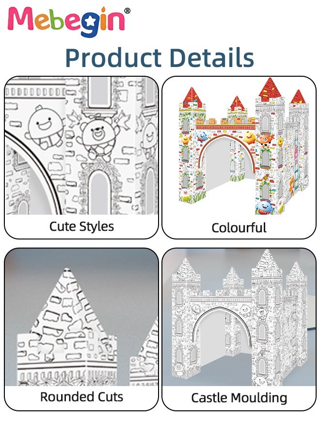 MEBEGIN DIY Doodle Set with Six Colored Pens, Kids Art and Craft Playset, Personalized Cardboard Fort, Unique Castle Drawn by You, Sturdy Durable for Indoor and Outdoor Play, Great Group Activity for Kids Aged 3+, 37*37*42cm  - Image 5