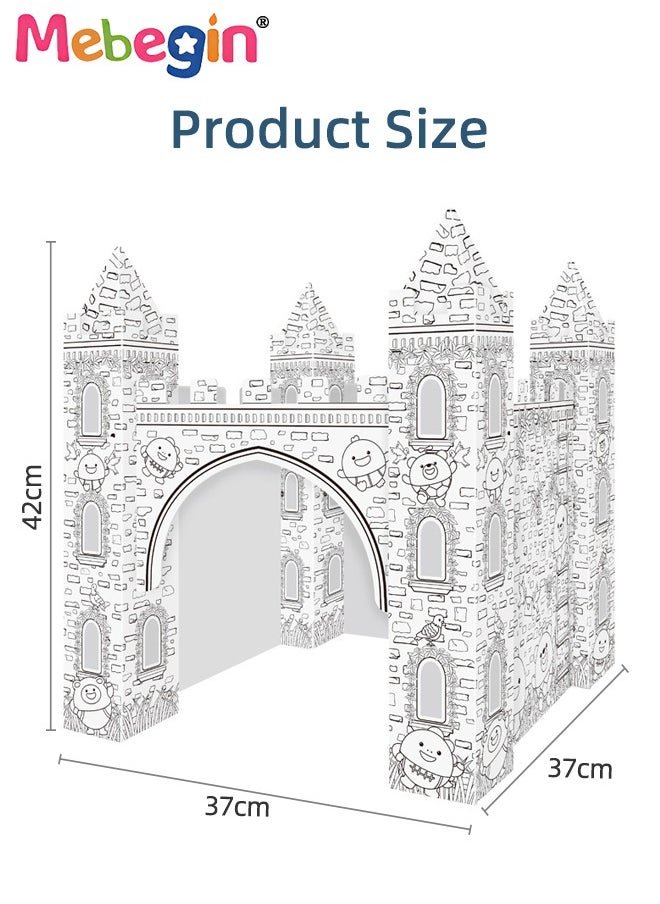 MEBEGIN DIY Doodle Set with Six Colored Pens, Kids Art and Craft Playset, Personalized Cardboard Fort, Unique Castle Drawn by You, Sturdy Durable for Indoor and Outdoor Play, Great Group Activity for Kids Aged 3+, 37*37*42cm  - Image 3