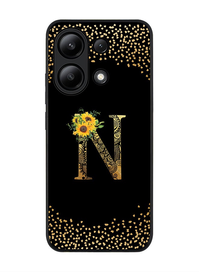 Stylizedd Rugged Black edge case for Xiaomi Redmi Note 13 4G, Cover Custom Monogram Initial Letter Mandala Floral Pattern Alphabet - N ( Black ) - Image 1