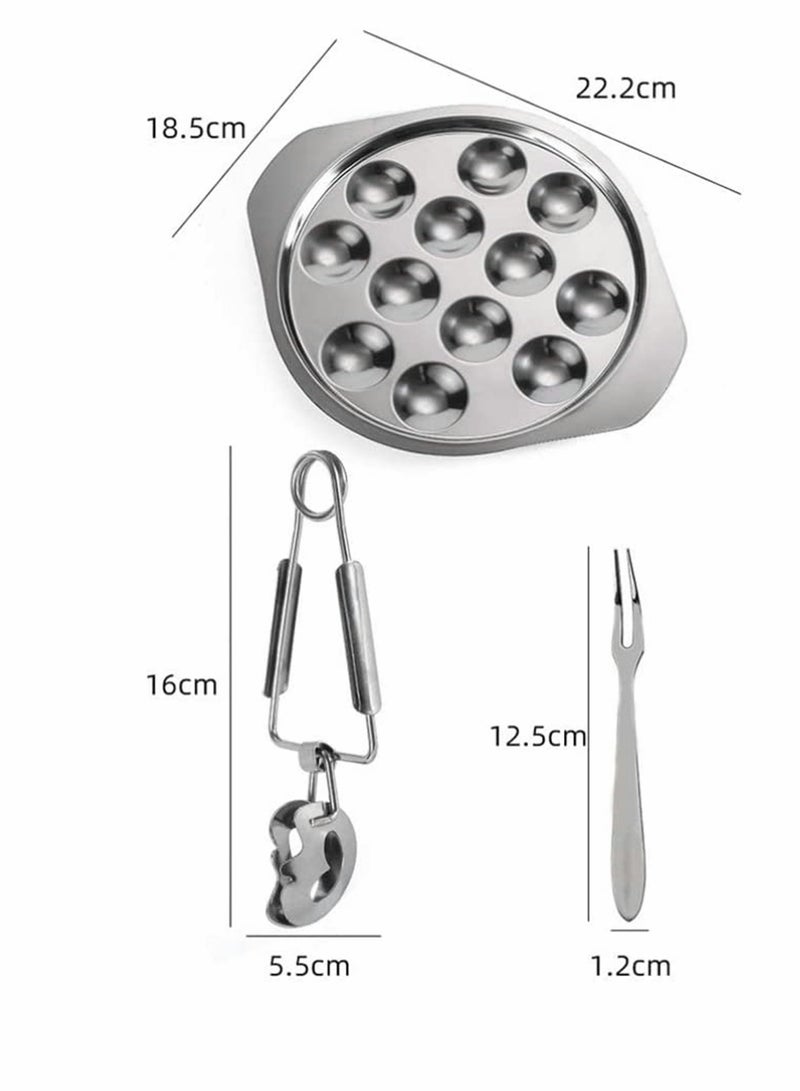 SYOSI Escargot Dining Set, Stainless Steel Escargot Tableware Metal Snail Tong 12 Compartment Holes Snail Plate Tong Escargot Fork Escargot Plate for Home BBQ Restaurant, 2 Set - Image 4