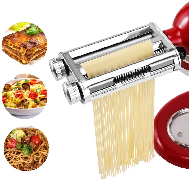 FavorKit FavorKit Pasta Maker Attachment for KitchenAid Mixers3 in 1 Set Included Pasta Sheet Roller Spaghetti Cutter Fettuccine Cutter Accessories and Cleaning Brush 