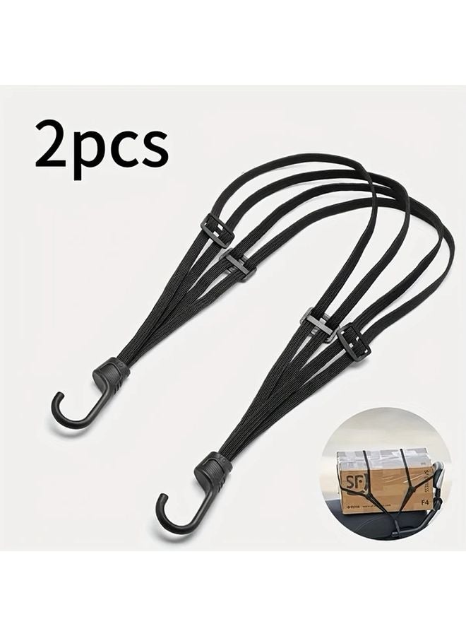 2pcs Black Elastic Bungee Cords with Hooks Adjustable Motorcycle Bicycle Helmet Straps - Image 1