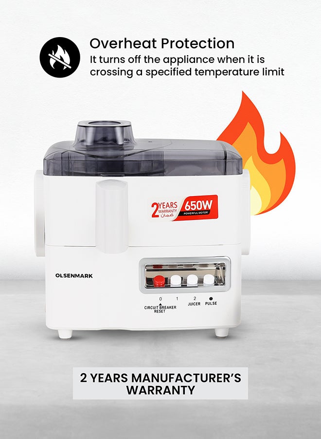 أولسنمارك محضر طعام 4 في 1 (عصارة، ومطحنة، وخلاط متعدد الوظائف) 1.8 L 650 W OMSB2137J أبيض - Image 5
