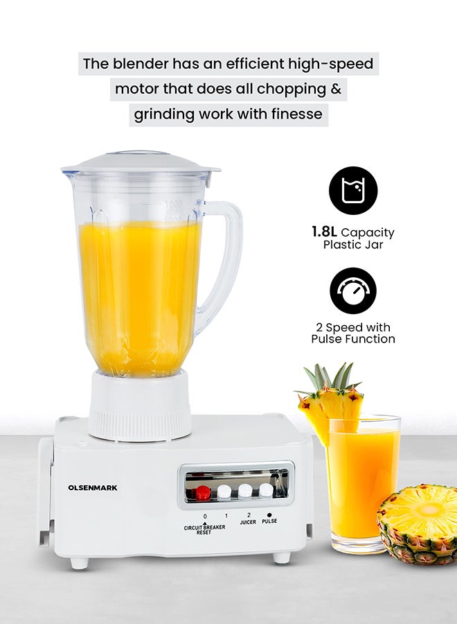 أولسنمارك محضر طعام 4 في 1 (عصارة، ومطحنة، وخلاط متعدد الوظائف) 1.8 L 650 W OMSB2137J أبيض - Image 2