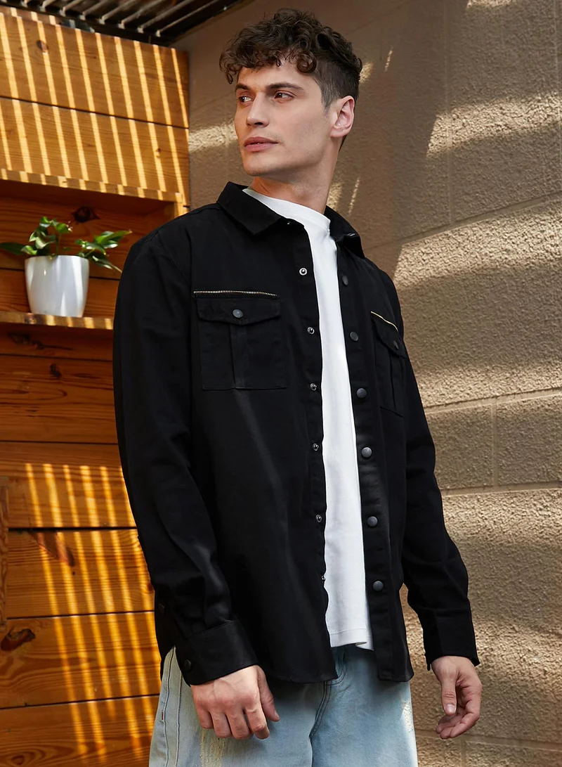 كامبوس سوترا Men's Onyx Black Safari-Utility Relaxed Shirt