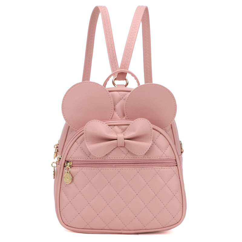 KL928 Girls Quilted Bowknot Cute Mini Backpack Small Daypacks Convertible Shoulder Bag Solid Color Purse for Women (DX-Light Pink) - Image 1