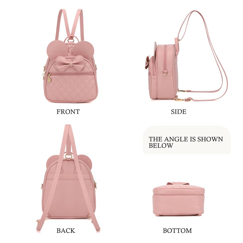 KL928 Girls Quilted Bowknot Cute Mini Backpack Small Daypacks Convertible Shoulder Bag Solid Color Purse for Women (DX-Light Pink) - Image 3