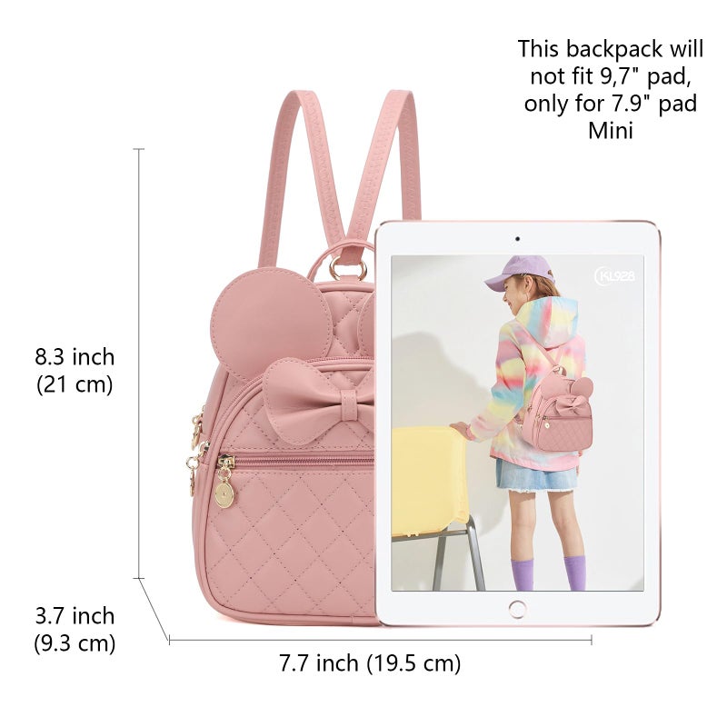 KL928 Girls Quilted Bowknot Cute Mini Backpack Small Daypacks Convertible Shoulder Bag Solid Color Purse for Women (DX-Light Pink) - Image 2