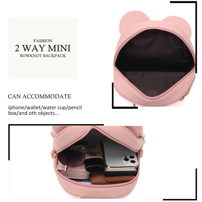 KL928 Girls Quilted Bowknot Cute Mini Backpack Small Daypacks Convertible Shoulder Bag Solid Color Purse for Women (DX-Light Pink) - Image 5