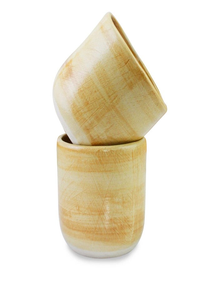 roro Handmade Ceramic Sipper Cups - Set of 2, 3.5 Inches, Kaolin Clay, Unfinished Underside, Natural Clay Color - Image 1