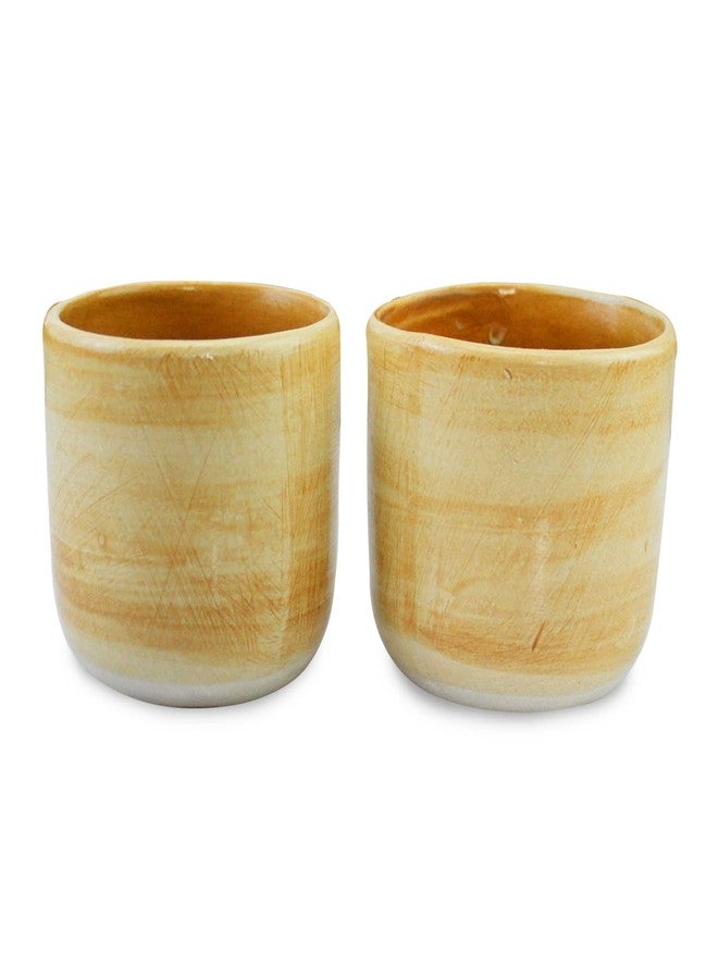 roro Handmade Ceramic Sipper Cups - Set of 2, 3.5 Inches, Kaolin Clay, Unfinished Underside, Natural Clay Color - Image 2
