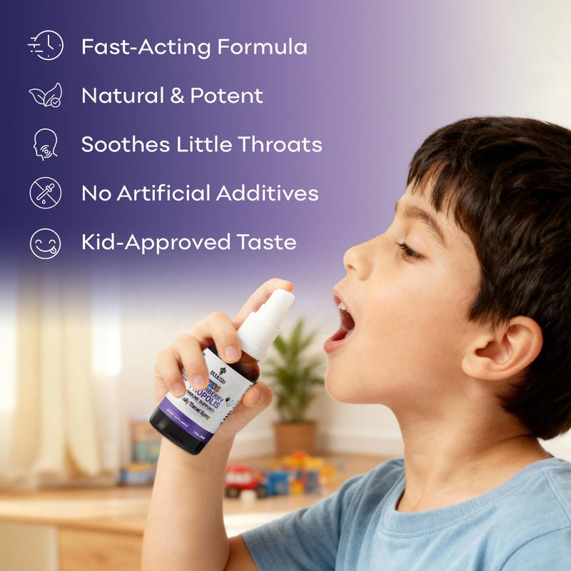 BEE & YOU Bee and You, Kids Immune Support Supplement Throat Spray, Elderberry, Raw Honey, Propolis Extract, Vitamin C, Strawberry Juice, Antioxidants, Sore Throat Relief, 1 fl. Oz - Image 3