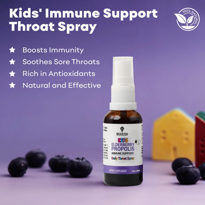 BEE & YOU Bee and You, Kids Immune Support Supplement Throat Spray, Elderberry, Raw Honey, Propolis Extract, Vitamin C, Strawberry Juice, Antioxidants, Sore Throat Relief, 1 fl. Oz - Image 2