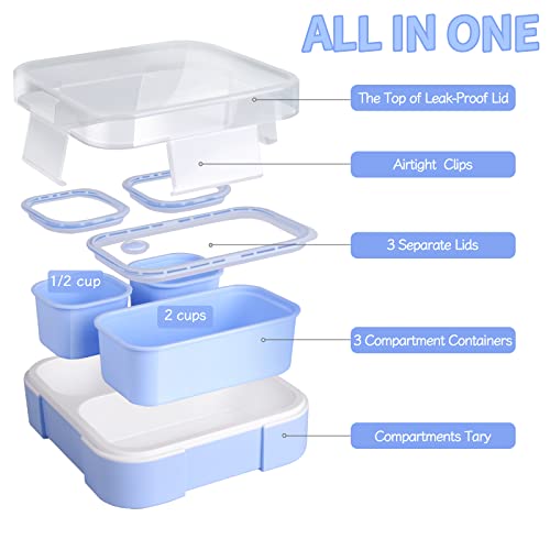 Genteen Bento Box for Kids, Kids Lunch Box with 3 Removable Compartments, Toddler Baby Lunch Box for Daycare, School, Leak-proof Lunch Snack Portion Container, Ideal Portion Size for Ages 3 to 7- Blue - Image 2