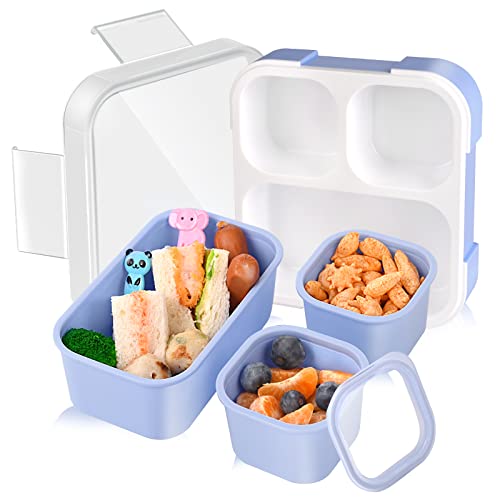 Genteen Bento Box for Kids, Kids Lunch Box with 3 Removable Compartments, Toddler Baby Lunch Box for Daycare, School, Leak-proof Lunch Snack Portion Container, Ideal Portion Size for Ages 3 to 7- Blue - Image 1