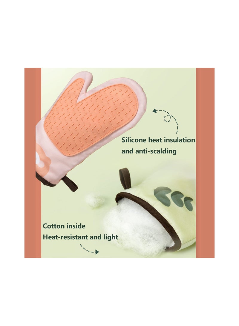 Oven Gloves, Heat Resistant Oven Gloves with Silicone Non-Slip for Kitchens, Grilling, Cooking, Baking, Microwaving, and Pizza, Reusable for Cooking Baking Barbecue Microwave - 1 Pair (Green) - Image 4