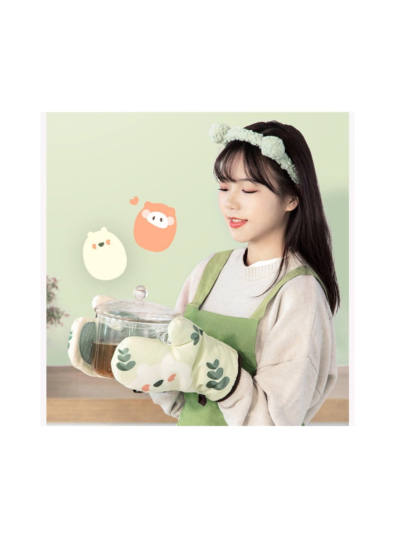 Oven Gloves, Heat Resistant Oven Gloves with Silicone Non-Slip for Kitchens, Grilling, Cooking, Baking, Microwaving, and Pizza, Reusable for Cooking Baking Barbecue Microwave - 1 Pair (Green) - Image 3