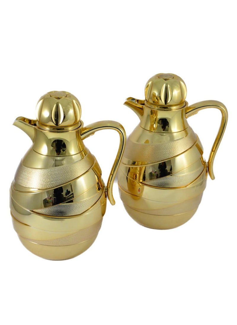 Homemaker 2-Piece Tea & Coffee Flask - 1 Liter & 1 Liter Capacity - Glass Inner - ABS Body - Gold  - Image 2