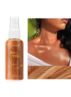 VERONNI Body Glitter Highlight，Glitter Body Oil, Moisturizing Lightweight Glitter Glow Illuminator, Non-stick Body Glow Liquid Highlighter Makeup Your Skin, Smooth Liquid Spray Summer Body Illuminator - #04 Bronze Gold  - Image 1