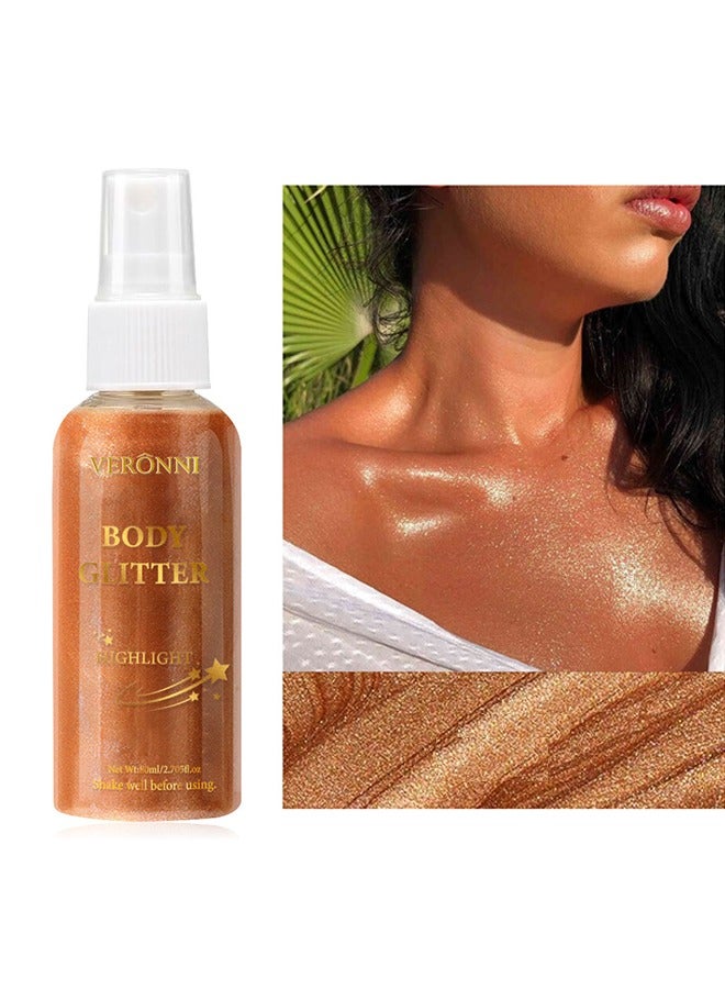 VERONNI Body Glitter Highlight，Glitter Body Oil, Moisturizing Lightweight Glitter Glow Illuminator, Non-stick Body Glow Liquid Highlighter Makeup Your Skin, Smooth Liquid Spray Summer Body Illuminator - #04 Bronze Gold  - Image 1