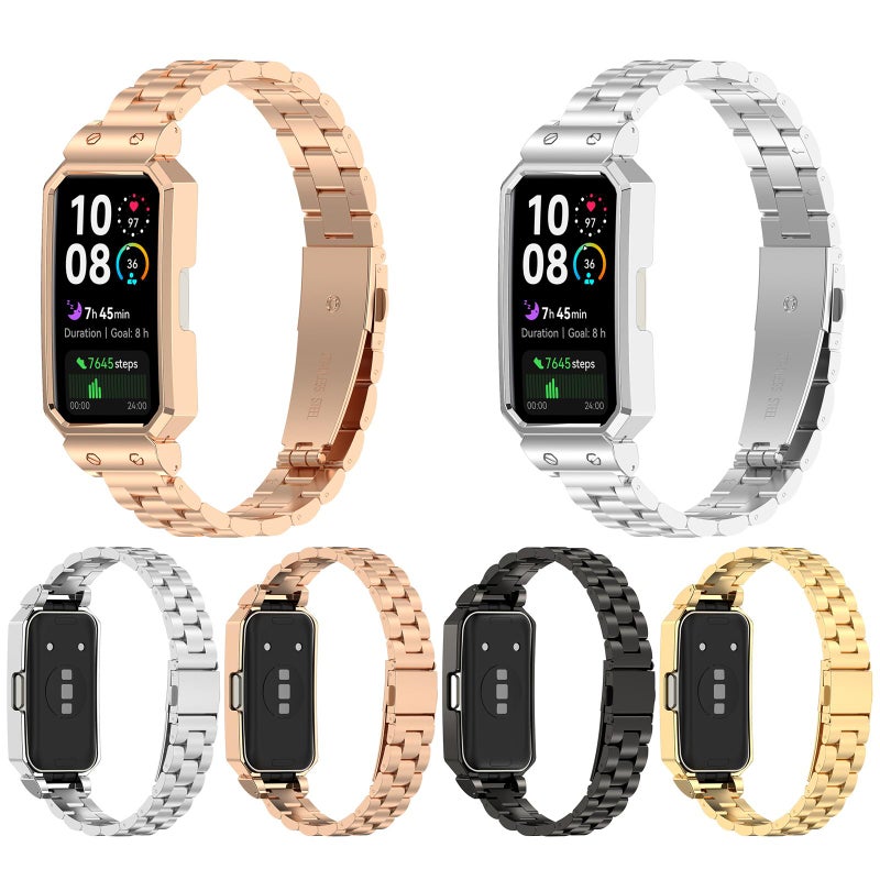 إيروريكس لساعة هواوي باند 10 / 10 NFC / 9 / 9 NFC إطار ساعة مدمج بثلاث حبات من الفولاذ المقاوم للصدأ (ذهبي) - Image 5