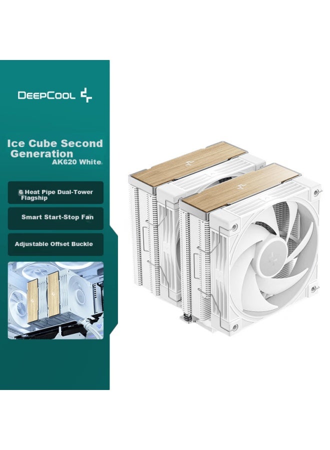 Deepcool Ice Cube Ak620 White 2nd Gen G2 Air Cooler / 6 Heat Pipes Dual Tower Flagship / 8-second Reverse Dust Cleaning / Smart Start-stop Fan / Adjustable Offset Mounting Clips - Image 1
