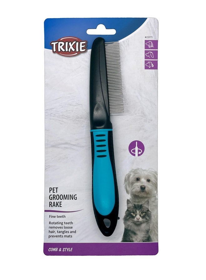 تريكسي مشط العناية بالحيوانات الأليفة TRIXIE، ذو أسنان دقيقة، للكلاب والقطط، أسنان دوارة تزيل الشعر المتساقط والتشابك والتشابك، 8.7 بوصة (22 سم) - Image 3