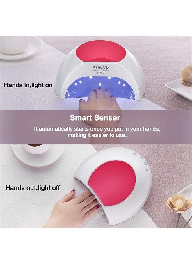 Gel UV Nail Lamp, SUNUV 48W UV LED Nail Dryer Light for Gel Nails Polish Manicure Professional Salon Curing Lamp with 4 Timer Setting Sensor(one Pink pad)