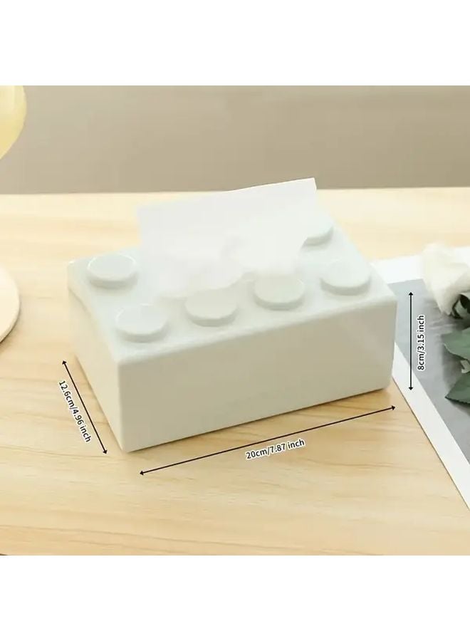 White And Yellow Building Block Style Plastic Tissue Box Wall Mounted Tabletop Dispenser - Image 1