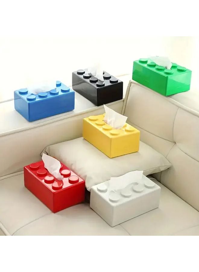 White And Yellow Building Block Style Plastic Tissue Box Wall Mounted Tabletop Dispenser - Image 4