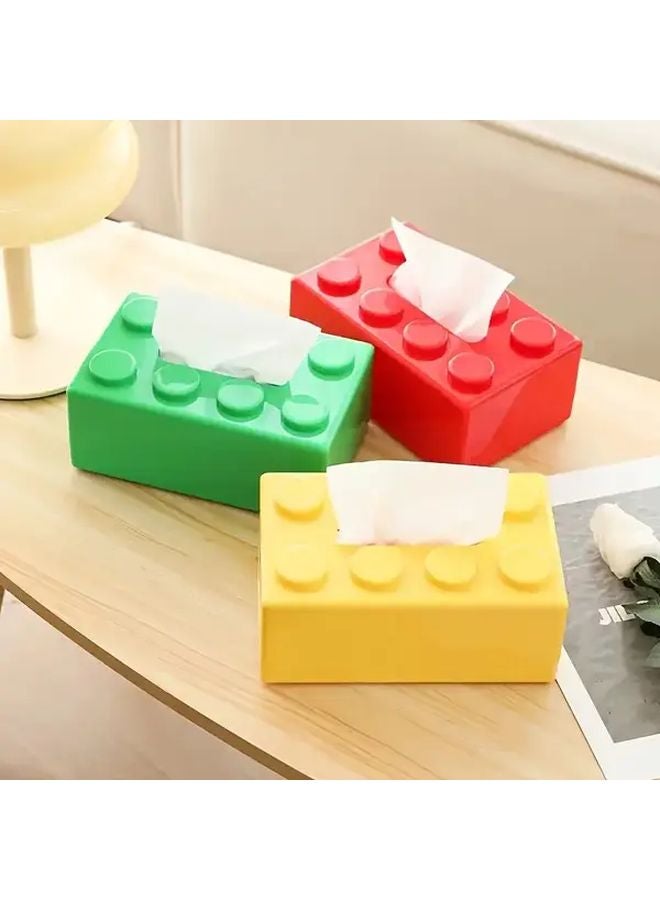 White And Yellow Building Block Style Plastic Tissue Box Wall Mounted Tabletop Dispenser - Image 5