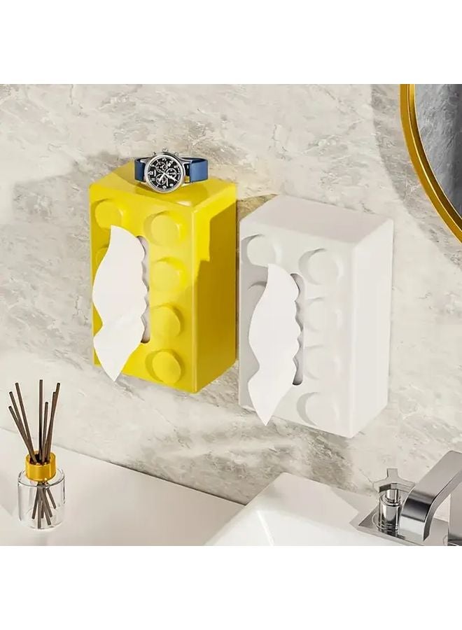 White And Yellow Building Block Style Plastic Tissue Box Wall Mounted Tabletop Dispenser - Image 2