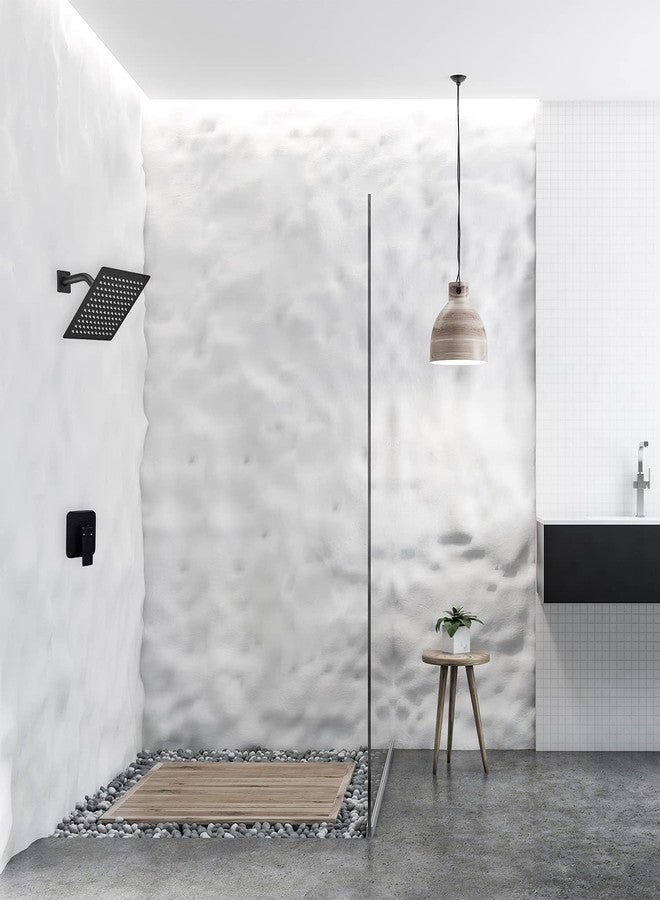 GGStudy Black Shower Faucet GGStudy Single Function Shower Trim Kit with Rough-in Valve Shower Set Bath Rainfall Shower Faucet System 8inch Square Stainless Steel Metal Shower Head - Image 2