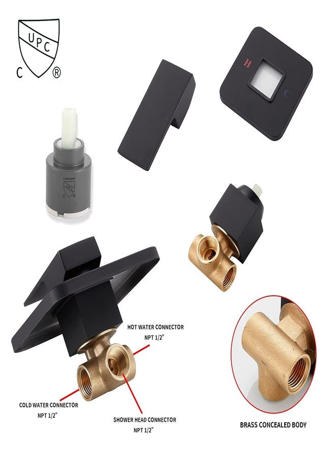 GGStudy Black Shower Faucet GGStudy Single Function Shower Trim Kit with Rough-in Valve Shower Set Bath Rainfall Shower Faucet System 8inch Square Stainless Steel Metal Shower Head - Image 5